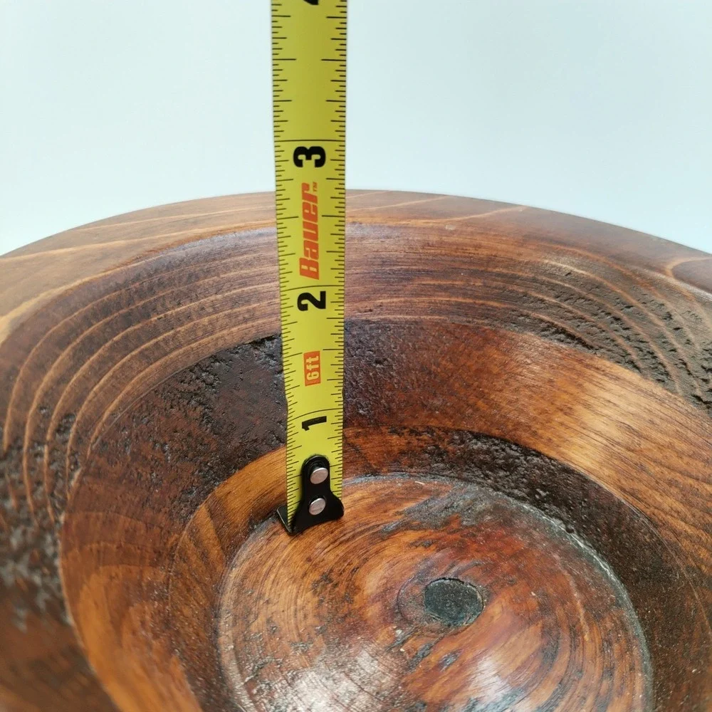 Vintage Hand Turned Wood Lidded Pedestal Bowl Artisan Signed 